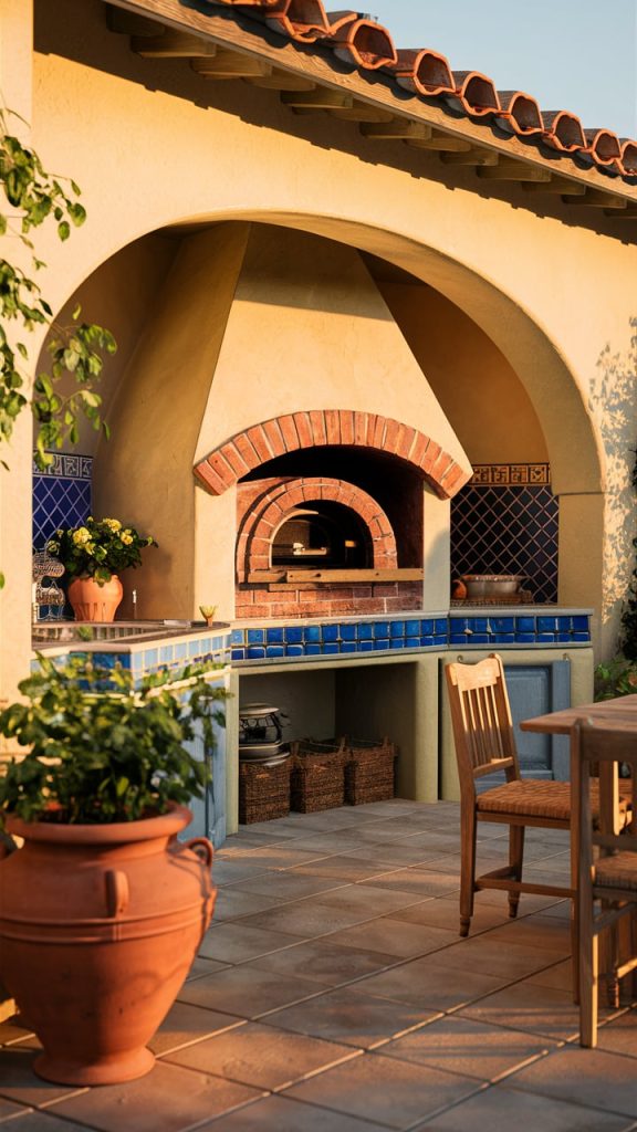 Mediterranean Inspired Brick Kitchen - outdoor kitchen ideas