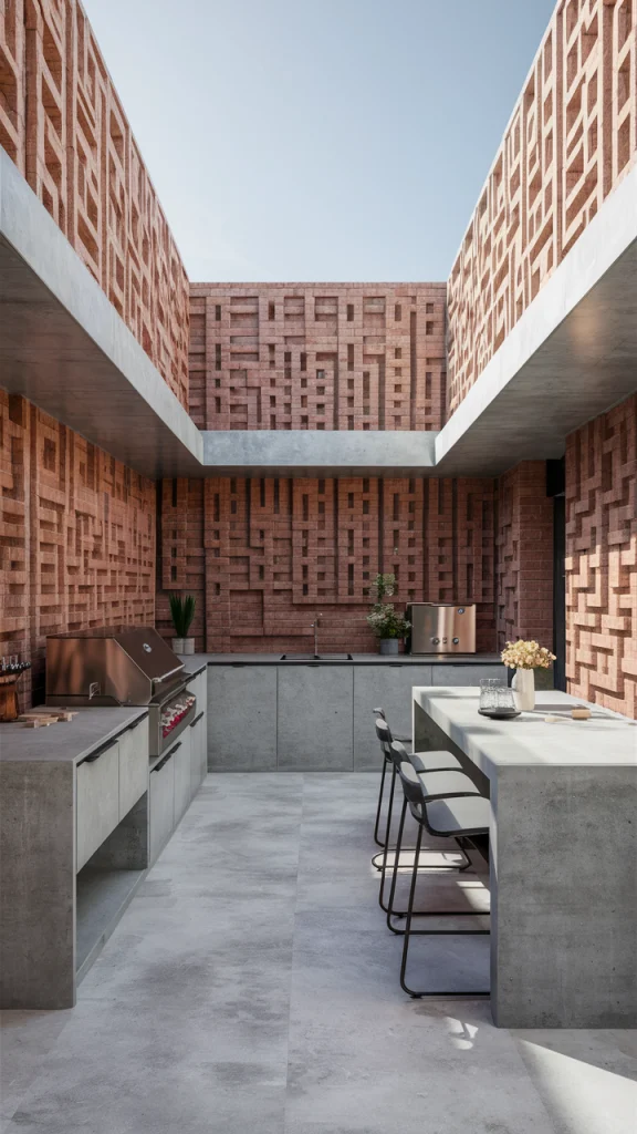 Modern Geometric Brick Kitchen - outdoor kitchen ideas