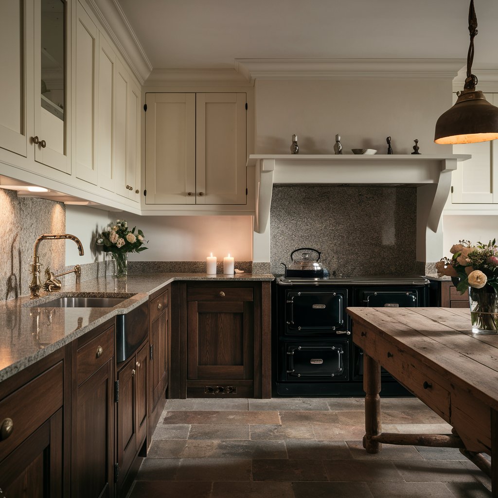 dark wood and white - two tone kitchen cabinet 