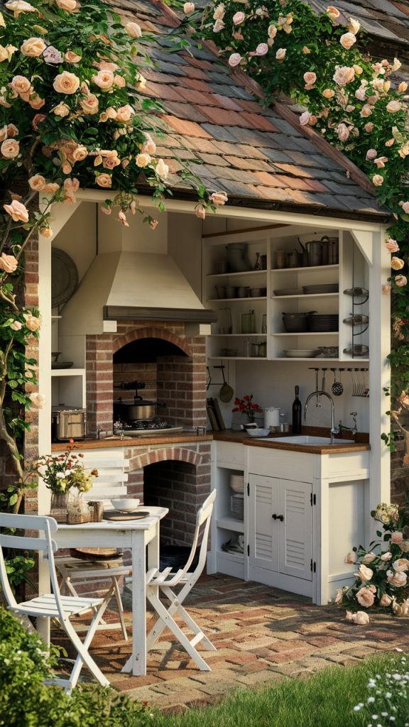 Cottage-Style Brick Kitchenette - outdoor kitchen ideas