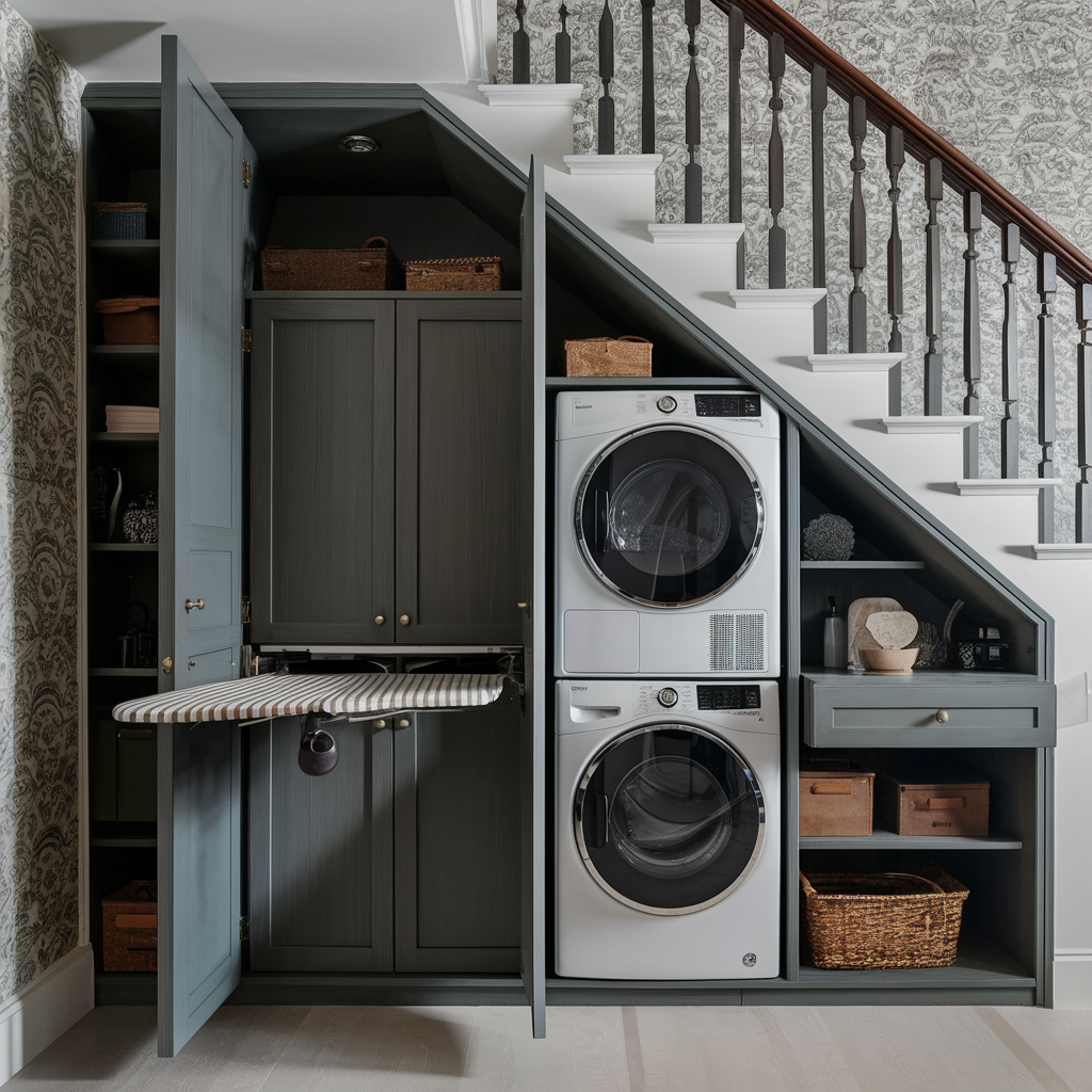 luxe laundry nook(under-stairs decor idea)