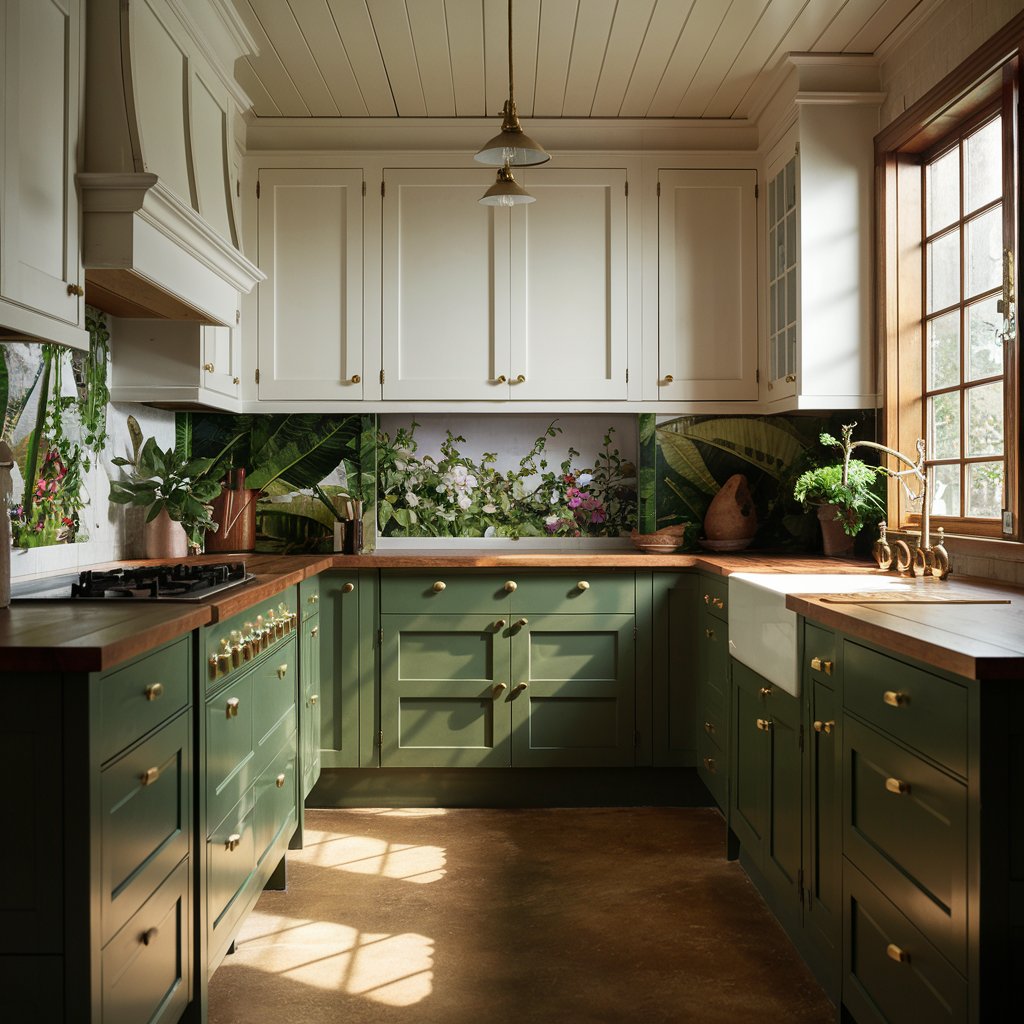 Forest Green and White - two tone kitchen cabinet