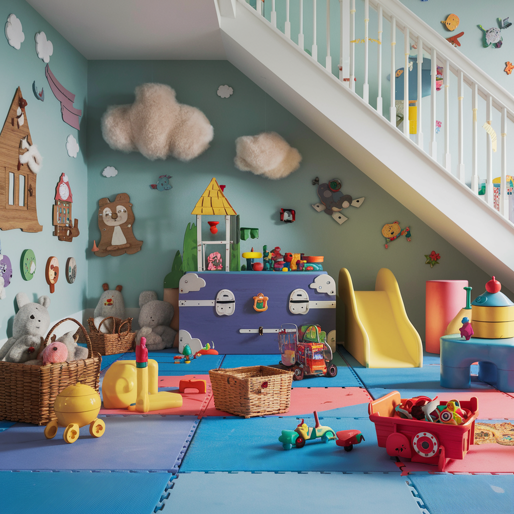 kid's play corner (under-stairs decor idea)