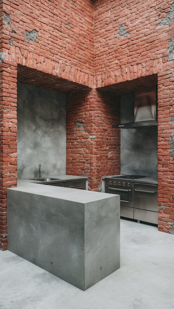 Minimalist Brick and Concrete Combo - outdoor kitchen ideas