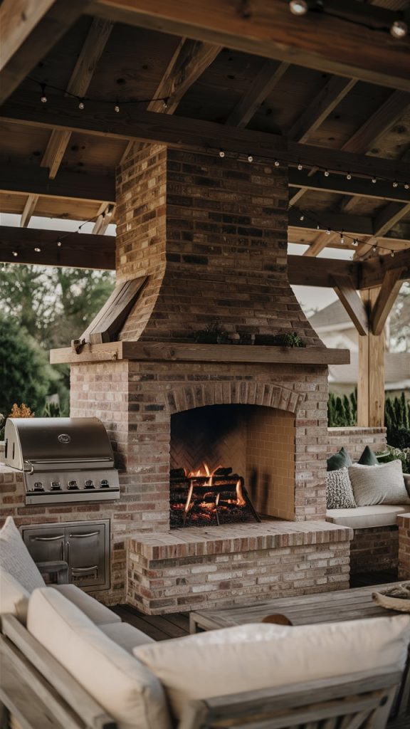 Cozy Brick Fireplace and Grill Combo - outdoor kitchen ideas