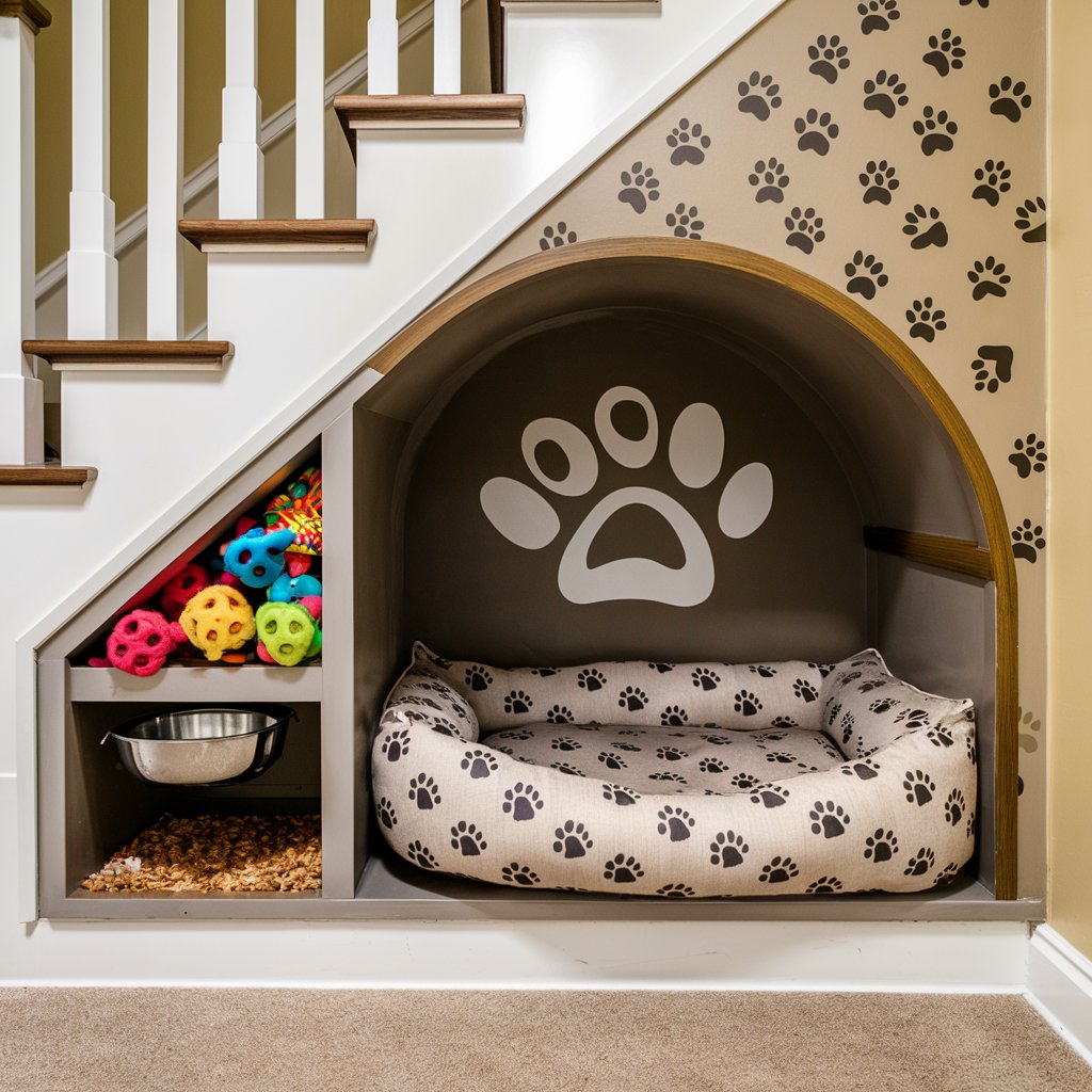 Pet's corner (under-stairs decor idea)