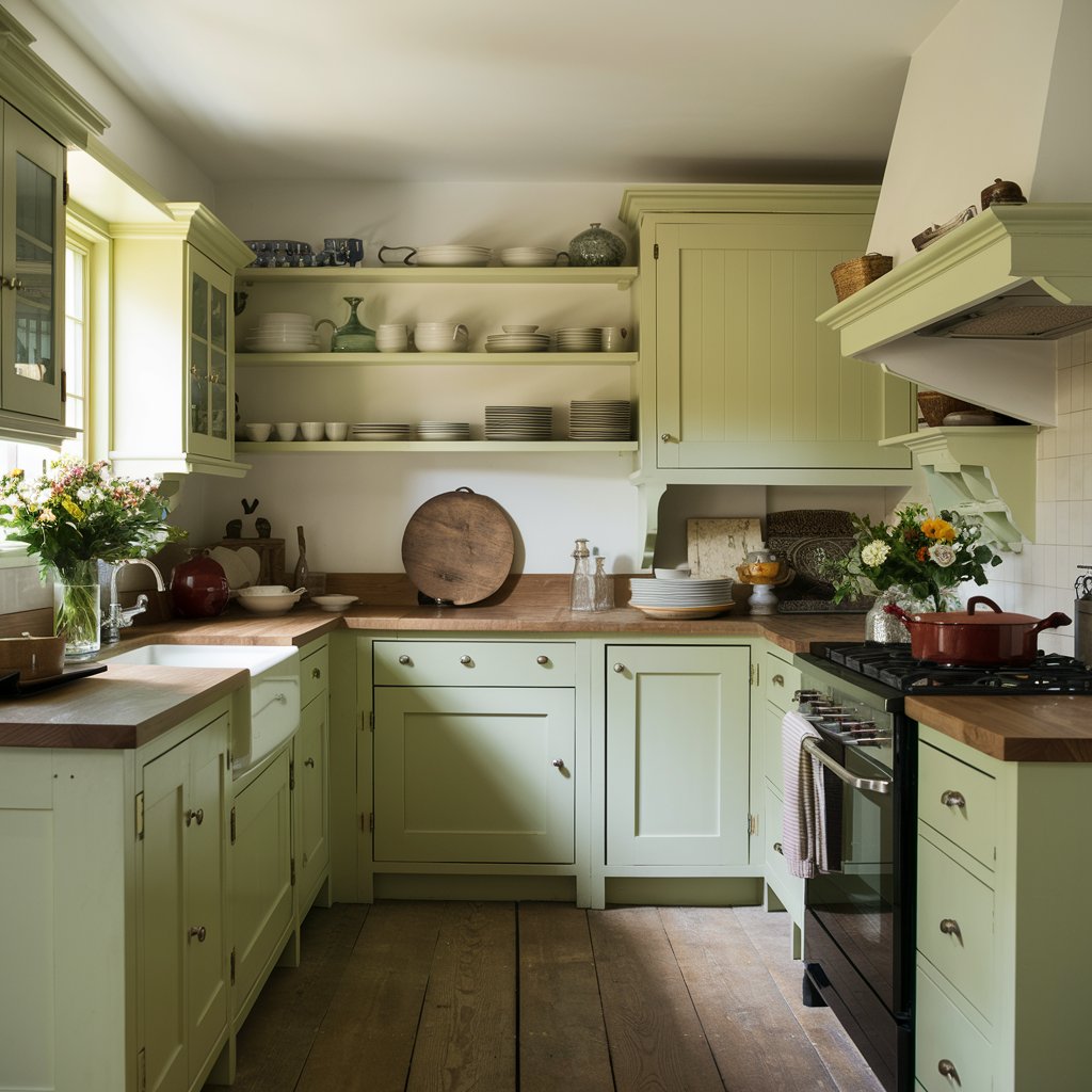 two tone kitchen cabinet decor idea- mint green and cream