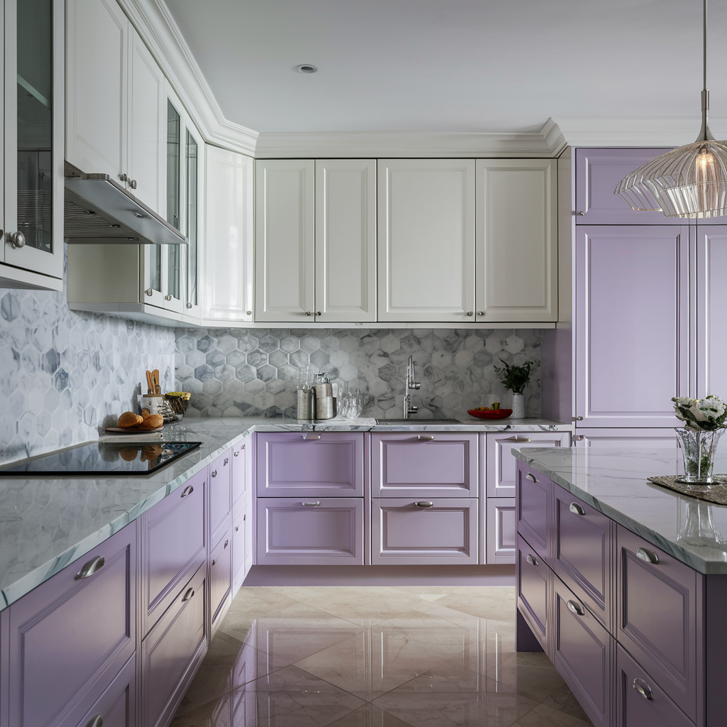 Soft Lavender and White - two tone kitchen cabinet