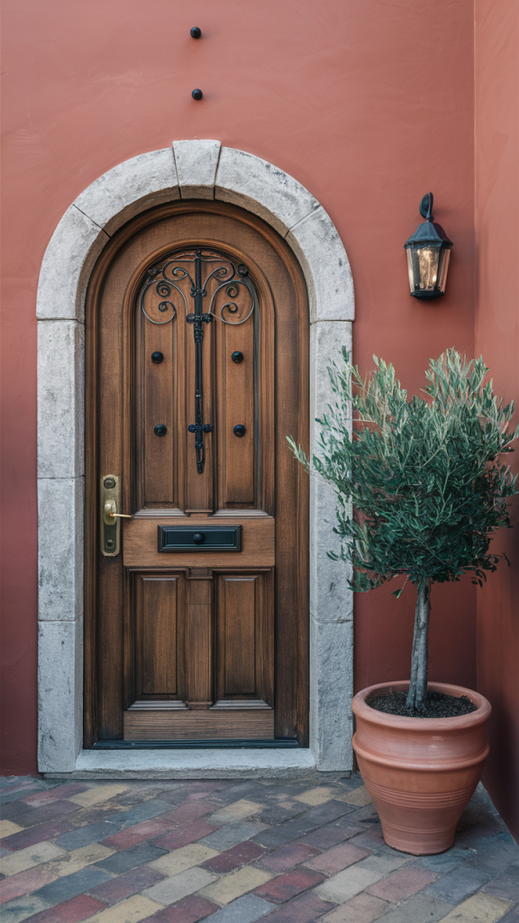 arched wooden door -  front entryway door ideas